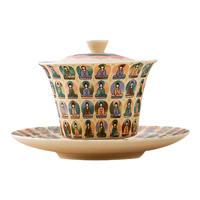 冸斋敦煌千佛盖碗陶瓷泡茶碗敬茶碗单个家用中式复古高档功夫茶具 