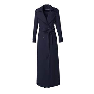 
Navy blue windbreaker for women in spring and autumn 2025 new style slim British style long knee to ankle coat 463