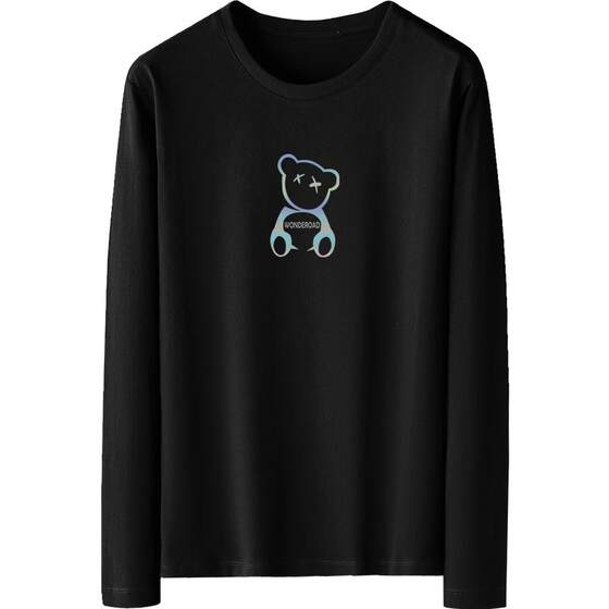 
Long-sleeved T-shirt men's pure cotton tops trendy brand trend bear print cotton inner layering shirt autumn small shirt