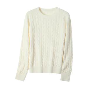 
Old money style white sweater for women 2026 autumn and winter new style loose retro twist round neck wool bottoming shirt