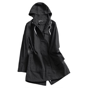
Solid color drawstring waist slim hooded mid-length coat 2025 autumn new long-sleeved casual women's windbreaker B510