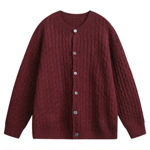 
WASSUP retro cable-round neck cardigan sweater for men and women spring and autumn 25 new knitted sweater simple casual jacket for women
