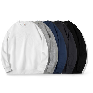 
American 420G heavyweight long-sleeved T-shirt for men in autumn and winter, loose solid white bottoming shirt and velvet round neck sweatshirt