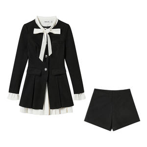 Fabric pig Dongcheng senior sister college style fake two-piece dress for women autumn and winter new black jacket spliced ​​short skirt