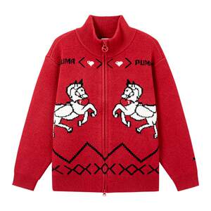 
PUMA boys' knitted cardigan New Year's wear medium and large children's fashion warm red sweater zipper jacket trendy