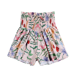 
VM French skirt for women retro pink printed high waist covering belly slimming island hot spring beach vacation skirt pants
