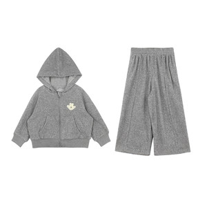 
Big Ear Elephant Girls Hooded Embroidered Sports Jacket Vertical Striped Solid Color Casual Pants 2026 Spring New Baoer Suit