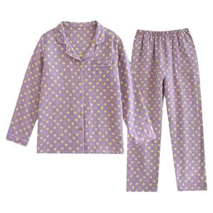 New cotton double -layer gauze pajamas Female spring and autumn, double -sided biochemical retro long -sleeved suit loose large size home clothing
