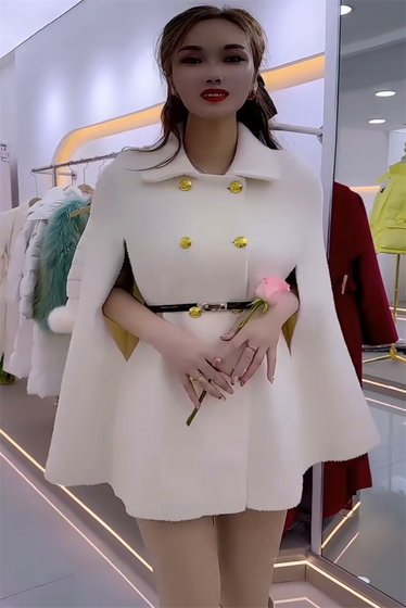 여성을 위한 고급 겨울 베이지 망토 모직 코트, 가을 한국식 작은 향기 여성을 위한 양면 캐시미어 코트