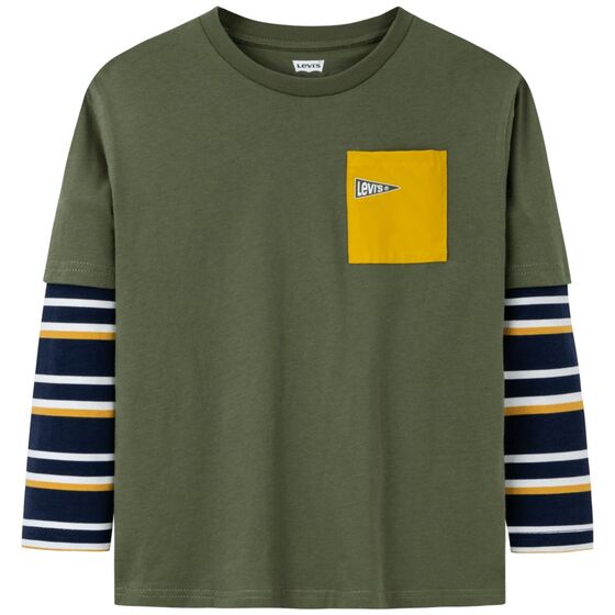 
Levitra children's long-sleeved T-shirt Spring and Autumn New Boys' Top Medium Large Children's Pure Cotton Fake Two-Piece Base Shirt Trendy