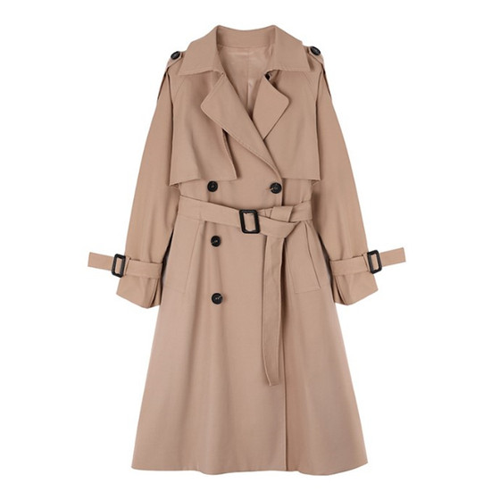 
Xiaoxiaojia British suit collar windbreaker small size small size high waist double breasted mid-length coat for women 150xs