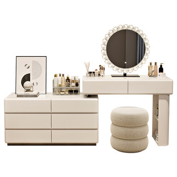 2025 new dresser bedroom chest cabinet integrated modern simple solid wood makeup table bedside table small apartment cream