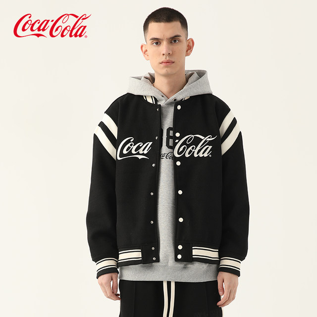 Coca-Cola/可口可乐棒球服男加棉加厚大刺绣LOGO秋冬情侣夹克外套