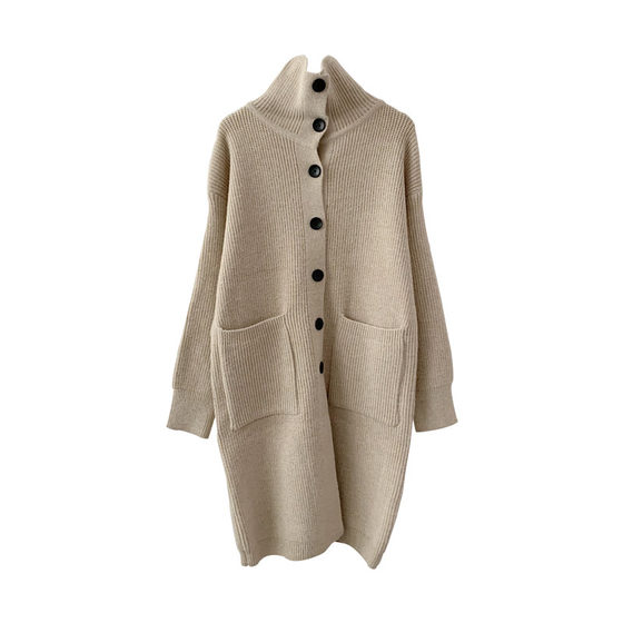 
Korean style lazy style cardigan sweater jacket mid-length autumn and winter new style single-breasted sweater for women's outer wear thickening trend