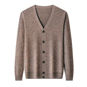 Chunzhu 100% cashmere cardigan men's middle-aged and elderly knitted jacket v-neck loose sweater winter thickened bag daddy outfit