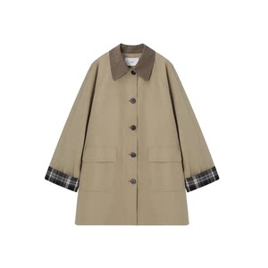 
XWI XWI Xinwei retro Barn style contrasting lapel windbreaker women's autumn and winter casual mid-length loose silhouette jacket