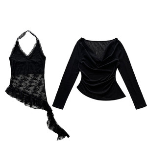 
Mimizi is slightly fat, plus size fat mm'Lacey Love Letter' casual style pullover halterneck lace slim fit suit