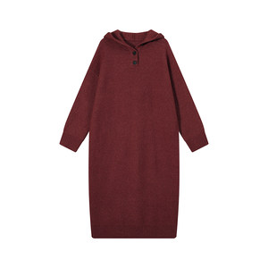 Wu Tongtong hooded long-sleeved sweater dress women's autumn and winter Korean style lazy high-end loose slim knitted long skirt