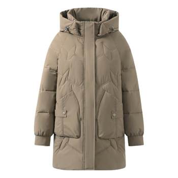 
Middle-aged and elderly women's mid-length down cotton jacket with hood