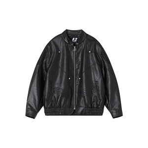 FORNINES短款垫肩pu皮外套男女机车服春季高品质潮牌立领皮衣夹克