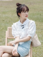 Свежая милая летняя сексуальная рубашка с бантиком, рукава фонарики