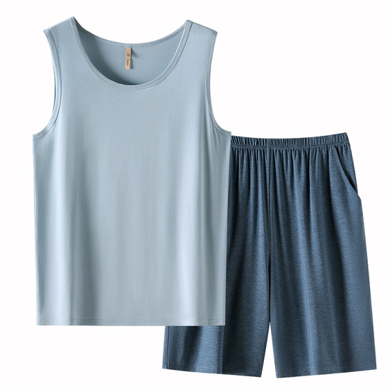 Jialefen pajamas men's summer summer model Modal vest sleeveless home service men's thin ice silk men's suits