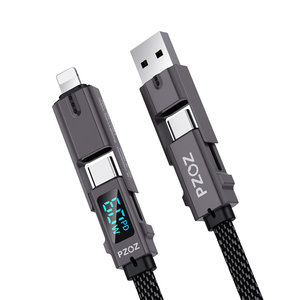 
PZOZ is suitable for Apple Huawei four-in-one digital display fast charging five data cables three-in-one charger cable PD two-for-two iPhone17Pro mobile phone typec multi-function 2 car portable 16Max