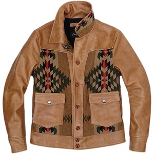
Pre-grabbing! Navajo Totem-toe-striped cowhide American retro casual short men's genuine leather jacket