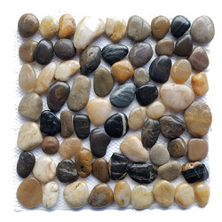 Pebbles mosaic fish pond tiles gravel path
