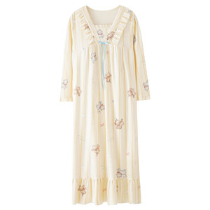 
Fenton Kean pure cotton nightgown women's pajamas autumn and winter long-sleeved 2025 new sweet princess style long skirt with breast pads