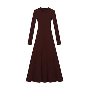 
Pleasant Black Round Neck Shoulder Pad Long Sleeve Dress Women's Spring Korean Style Slim Slim Simple Long Dress