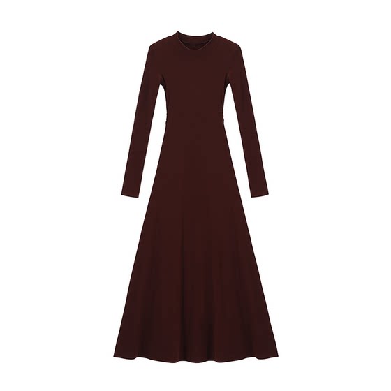 
Pleasant Black Round Neck Shoulder Pad Long Sleeve Dress Women's Spring Korean Style Slim Slim Simple Long Dress