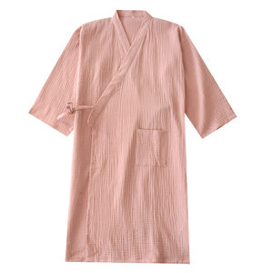 
Summer pure cotton double layer gauze Japanese yukata women's mid-length cardigan nightgown men's large size nightgown home large size