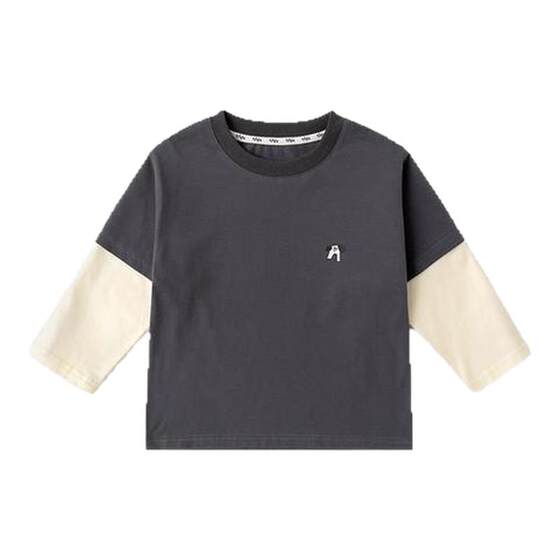 
[7A antibacterial] baby boy long-sleeved top spring and autumn boys T-shirt girls fake two-piece inner t baby girl spring clothes