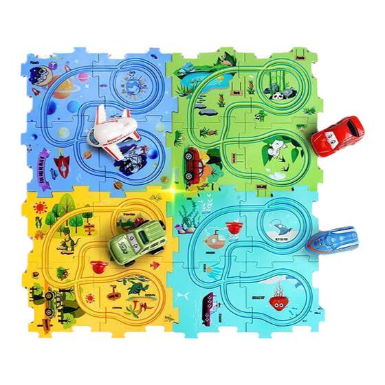 Children's puzzle rail car DIY assembly electric car dinosaur automatic track car baby puzzle toys
