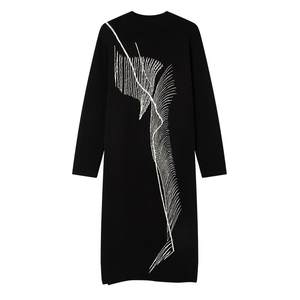 
JfYanYan Suspended Sea Black Loose Knitted Dress Women's Sweater Dress Autumn and Winter Long Slim Dress