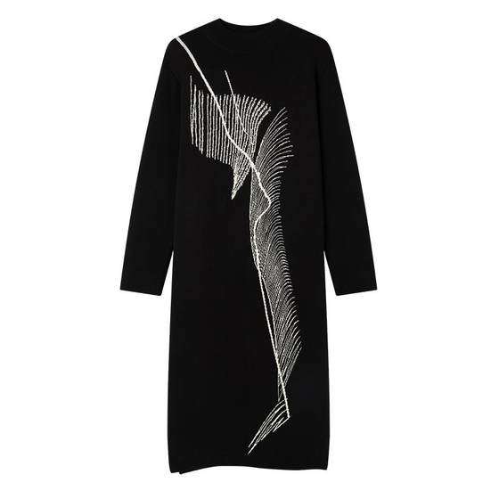 
JfYanYan Suspended Sea Black Loose Knitted Dress Women's Sweater Dress Autumn and Winter Long Slim Dress