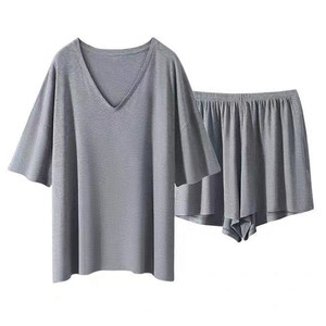 
Pajamas with chest pad for women in summer modal short-sleeved suit loose Korean style home clothing thin fashion simple V-neck