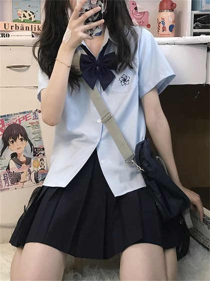 花千の猪原创樱木北短袖长袖jk衬衫日系白蓝色刺绣女衬衣夏jk制服