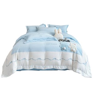 
Mother and baby cartoon type A milk velvet warm four-piece set rabbit embroidery thickened quilt cover winter naked sleeping bedding 4
