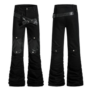 qtstudio visual style black slightly flared leather pants men's Yabi overalls American high street vibe subculture pants