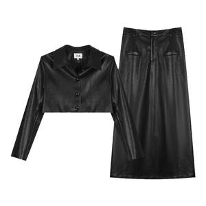 
Anne is not popular modern retro leather jacket skirt suit for women 2024 early autumn new slightly fat big size two-piece set