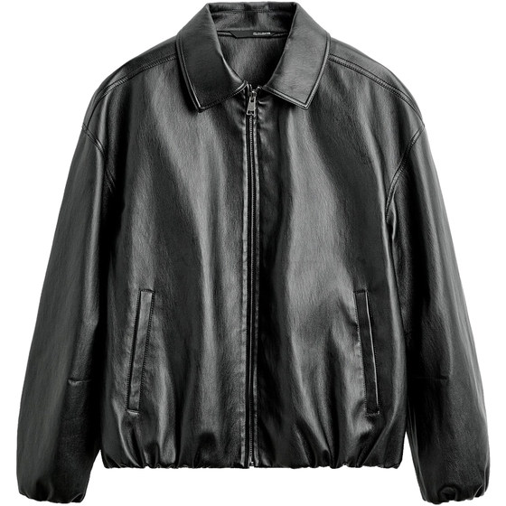 
Cabinet 699! 24 new autumn and winter men's European and American simple loose lapel imitation leather lapel leather jacket 3046303