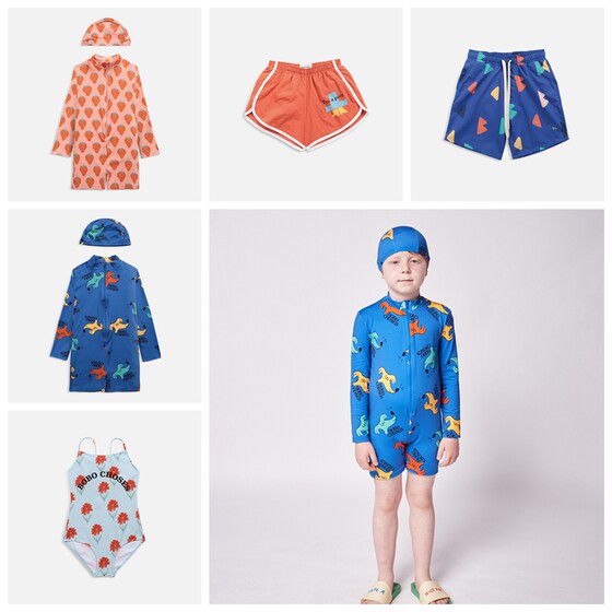 现货 bobo choses 22ss 22春夏 儿童长袖速干连体泳衣泳裤泳帽