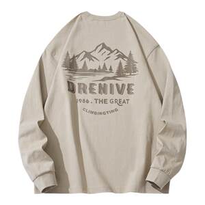 
Three needles 260g heavyweight long-sleeved T-shirt for men spring and autumn round neck pure cotton loose large size American trendy brand bottoming shirt