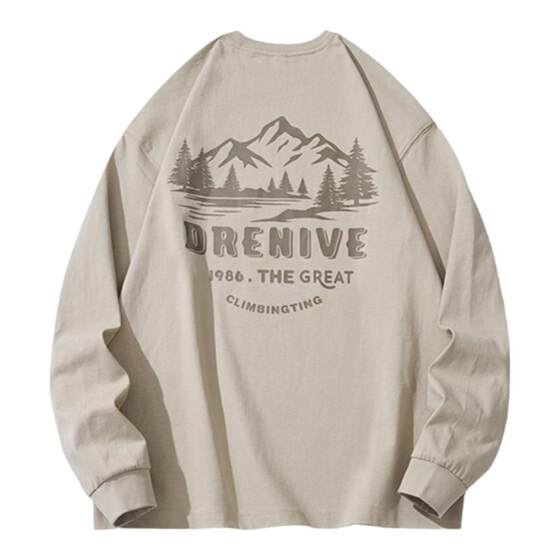 
Three needles 260g heavyweight long-sleeved T-shirt for men spring and autumn round neck pure cotton loose large size American trendy brand bottoming shirt