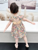 Платье для девочек, летний наряд маленькой принцессы, летняя одежда, юбка, в цветочек, коллекция 2023, в западном стиле