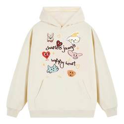 Charles Heart American childlike pet crayon print hooded sweatshirt for men and women spring and autumn versatile jacket