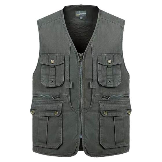 
Men's vest jacket Spring and autumn full cotton vest multi-pocket dad horse clip middle-aged and elderly outdoor photography fishing vest