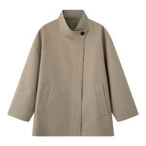 Painting style drawwind temperament British style stand collar jacket women's autumn small silhouette contrasting color splicing windbreaker